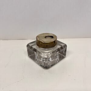 Antique Jacobus Square Glass Inkstand with Metal Lid